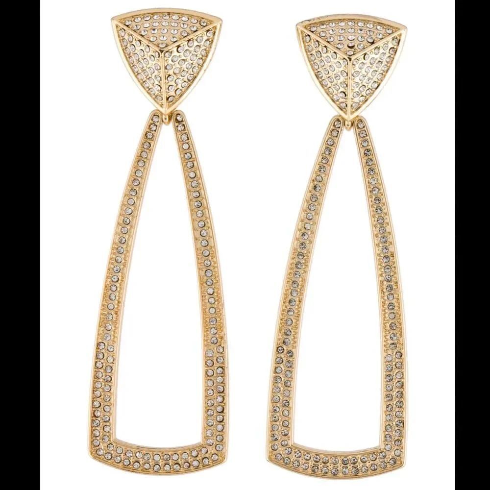 House of Harlow 1960 Mesa Door Knocker Gold Tone & Rhinestone Earrings